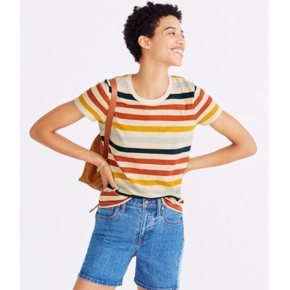 Madewell Lo-Fi Shrunken Tee in Jay Stripe- XS